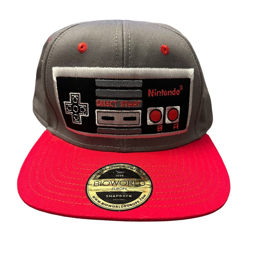 Nintendo Snapback Trucker Hat Red Gray 6-Panel System Logo Patch Adjustable Cap